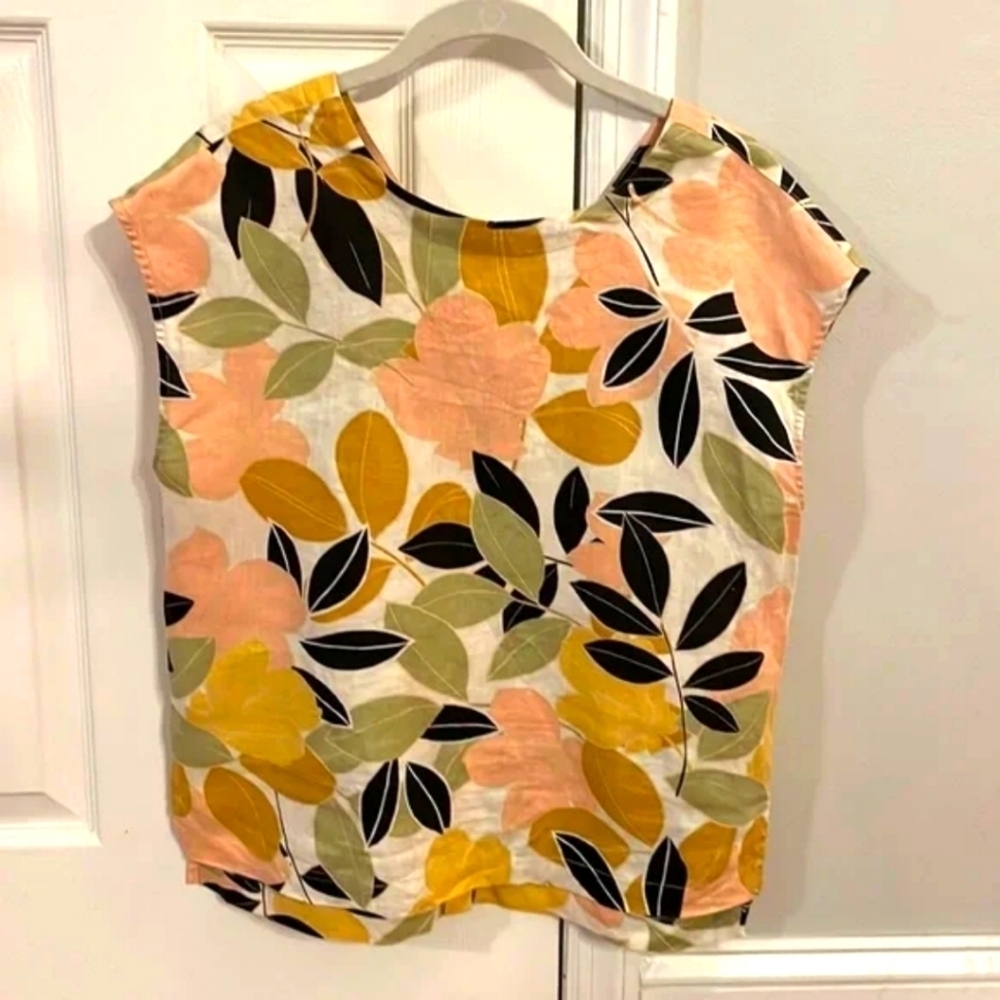 Rachel Zoe 100% Linen Floral Short Sleeve Top 3X